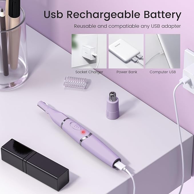 Nose Hair Trimmer for Women and Men，Rechargeable USB Eyebrow Hair Trimmer | 2026 Professional 2 in 1 Painless Washable Facial & Ear Hair Trimmer with Powerful Motor and Low Noise