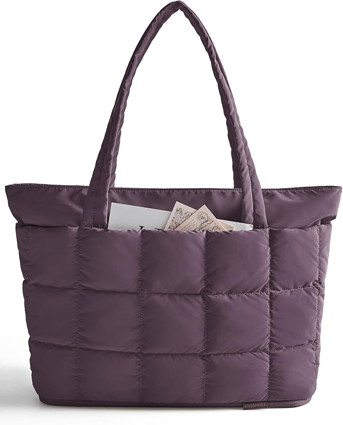 BAGSMART Expandable Tote Bag for Women, Puffer Work Tote Handbag, Quilted Carry On Bag for Travel Gym