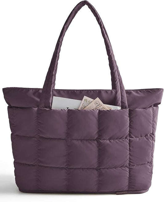 BAGSMART Expandable Tote Bag for Women, Puffer Work Tote Handbag, Quilted Carry On Bag for Travel Gym