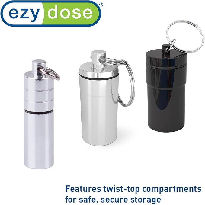 EZY DOSE Keychain Pill Case, Medicine Planner, Vitamin Organizer Box, Daily Planner, Safe for Money & Travel Items, Stainless Steel, Small, Color May Vary, BPA Free | Stores Daily Medication or Valuables Securely, Durable Stainless with Twist Closure, ...