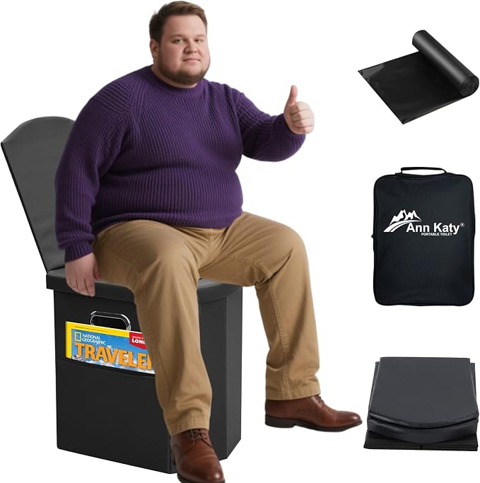 Ann Katy Upgrade XXL Portable Toilet for Adults, Extra Large Floding Toilet | Lightweight&Compact Potty with Lid for Adults and Kids,Portable Camping Toilets for Hiking,Beach,Boat,RV and Truck
