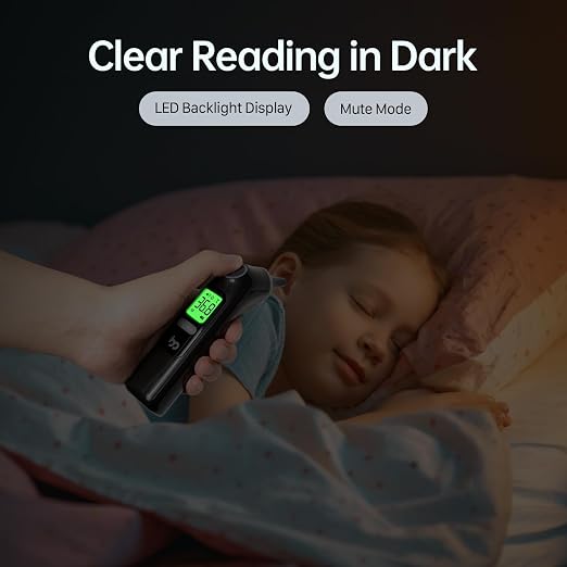 Femometer Family Ear Thermometer, Highly Accurate Ear Thermometer for Kids, Adults and Babies, 30 Memory Recall, 1s Result and 3-Color Fever Alert, with 24 Disposable Probe Covers, Black | 1s Fast Accurate Reading, 30-Memory Recall, 3-Color Fever Alert...