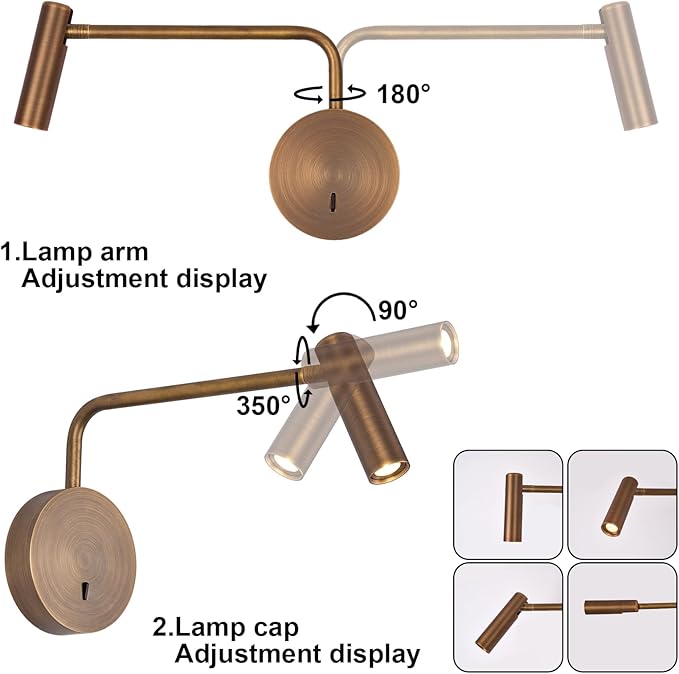 ZEROUNO Wall Mounted Reading Light for Bedroom, Hardwired Sconces with Switch LED 3000K Bedside Reading Lamp (Bronze)