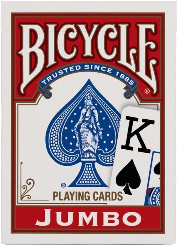 Bicycle Jumbo Index Playing Cards 12 Pack Large Print Poker Size | Air Cushion Finish, Red and blue backs, Made in USA, Easy-to-read suits and numbers for all ages