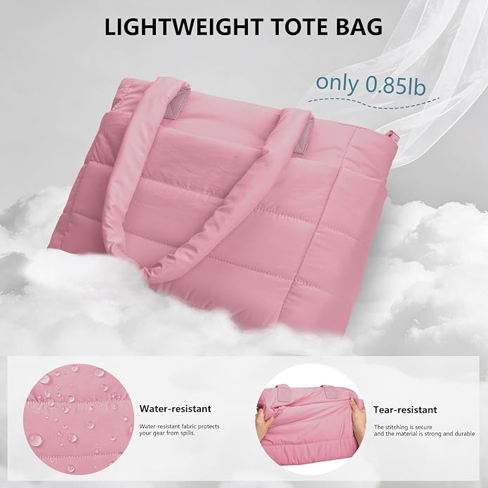 Puffer Tote Bag for Women Quilted Nurse Bag Lightweight Work Bag for Teacher Travel Handbag with Multiple Pockets