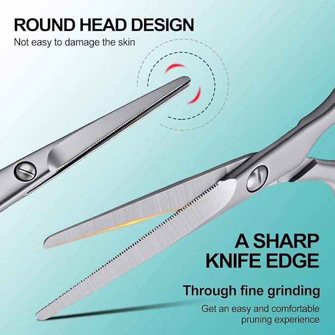 4.72-inch high-end nose hair trimmer, Small scissors with rounded heads, Suitable for trimming fine and soft facial hair and trimming men's beards in beauty salons(matte silver)