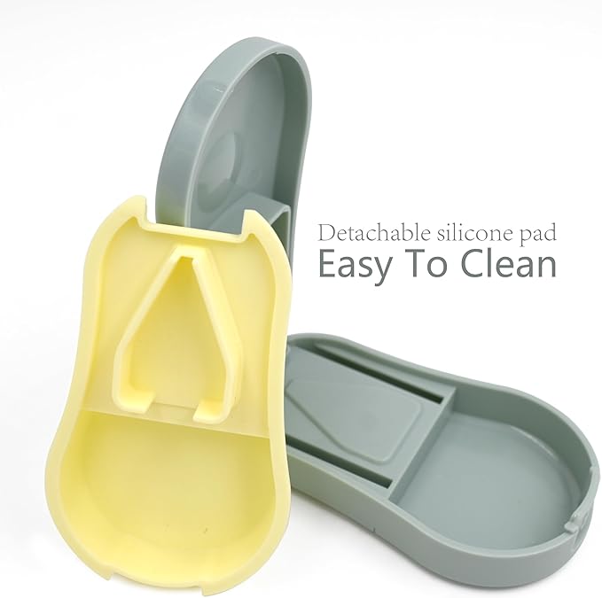 Pill Cutter Splitter for Small and Tiny Pills - Premium Silicone Precision Pill Splitter - Designed for Swallowing Difficulties & Pets. Nonslip Pad. Wrap-Around Blade Guard. Back Storage (Cyan)