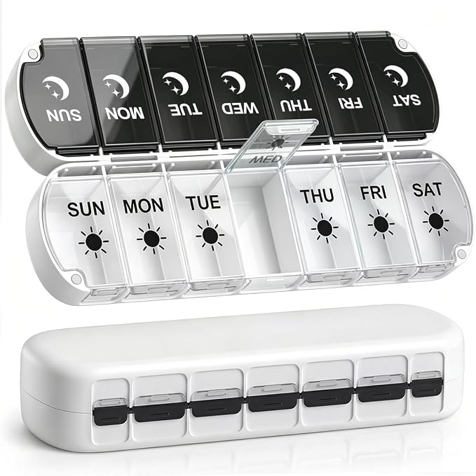 Gelibo Pill Organizer 2 Times a Day,Magnetic Foldable Weekly AM PM Pill Case, Large Travel Pill Box for Vitamins,Supplements,Medication Organizer 7 Day,Never Spill Pills,Easy to Open for Arthritis