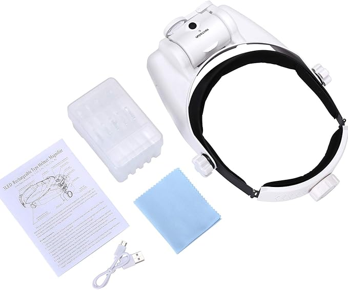 YOCTOSUN LED Headband Magnifier, Rechargeable Illuminated Magnifying Visor -1X to 14X Zoom, Hands Free Head Mounted Magnifying Glasses with Lights for Close Work, Sewing, Crafts, Jewelry, Watch Repair
