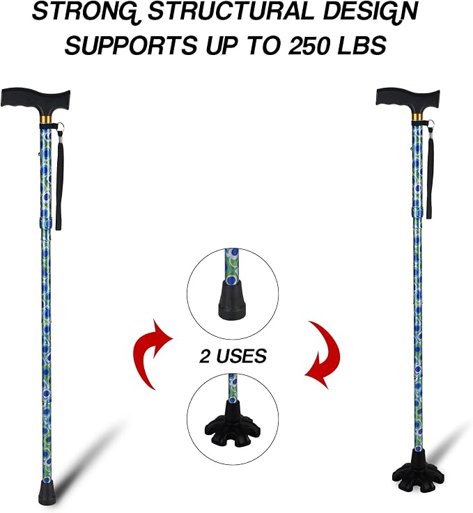 Walking Cane LIXIANG Cane for Man/Woman | Mobility & Daily Living Aids | 5-Level Height Adjustable Walking Stick | Comfortable Plastic T-Handle Portable Walking Stick Folding Cane