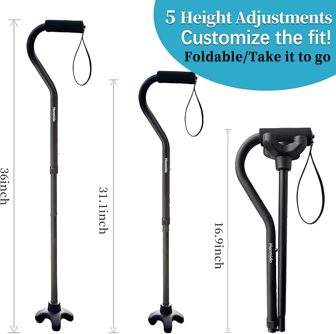 Walking Cane Foldable for Men & Women Seniors for Balance,Self Standing Folding,Height Adjustable Anti-Slip Lightweight Alloy Walking Stick for Travel Mobility Aid