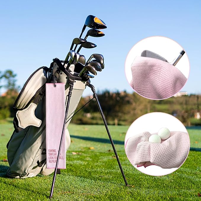 Swing Swear Look for Embroidered Pink Golf Towel, Funny Golf Towels for Bag with Clip, Birthday Retirement Gifts for Grandma Mom Sister Friend Aunt Golfer, Ladies Golf Towel