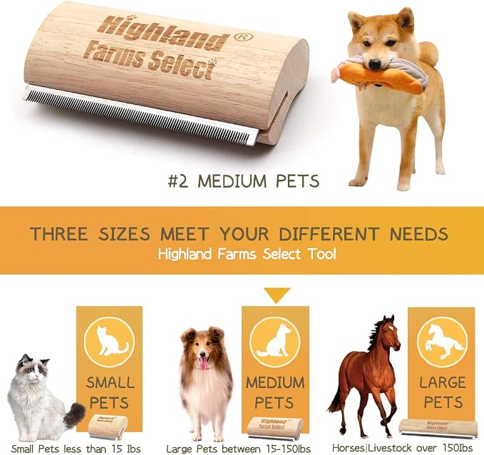 Deshedding Grooming Tool for Dogs, Cats & Horses, Ergonomic Design Wood Groom Brush, Professional Pet Groomer, Painlessly Remove for Short & Long Hair, Fur & Dirt - 5 Inches