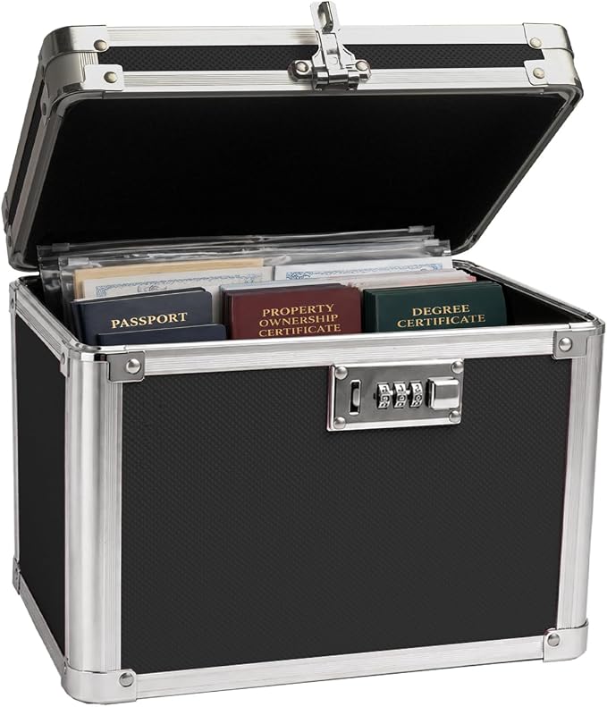lock box with code, Large Lock Box for Storing Medications & Valuables with Code, 10x8x7.25 Inch Aluminum Alloy Locked Storage Box