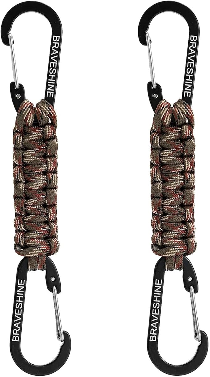 BRAVESHINE Paracord Keychain Carabiner Clip | D Ring Hanger Lanyard Hook | 7.3inch Long | for Stroller, Water Bottle, Key, Backpacks, Men, Women, Luggage, Car Seat Headrest, Fence, Bag Charms