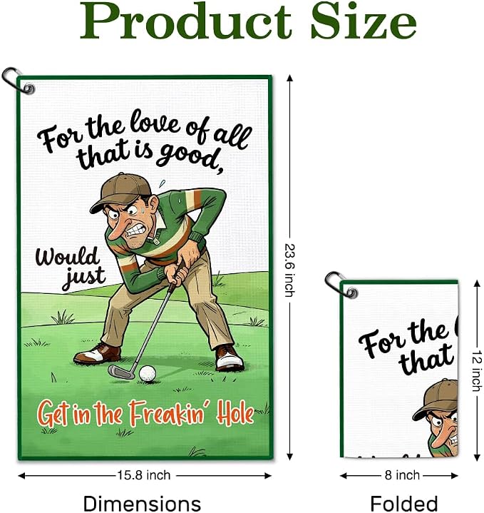for The Love of All that is Good Golf Towel with Clip, Funny Golf Bag Accessories for Men, Golfing Accessories for Men, Father's Day Retirement Gifts for Golfer, Golfing Towel for Dad Grandpa