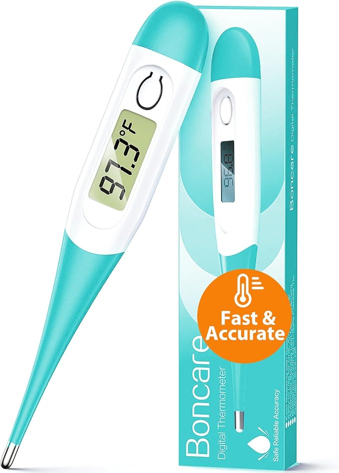 Boncare 10 Seconds Oral Thermometer for Adults and Kids, Blue Green | Accurate & Safe, Rectal Digital Thermometer for Baby, Fever Alarm