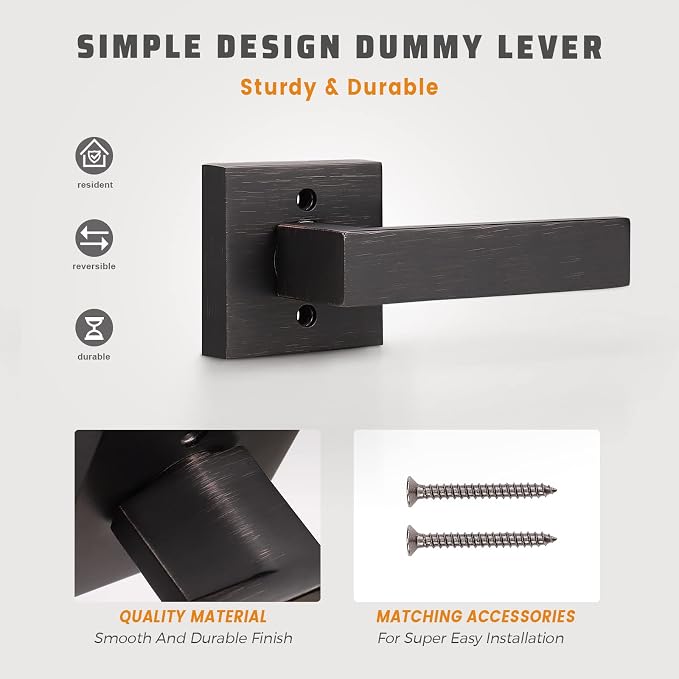KNOBWELL 6 Pack Single Sided Heavy Duty Dummy Door Handle Door Leversets, Dummy Lever for Both Right/Left Handed Doors, Oil Rubbed Bronze Finish 0.93 lb One Lever