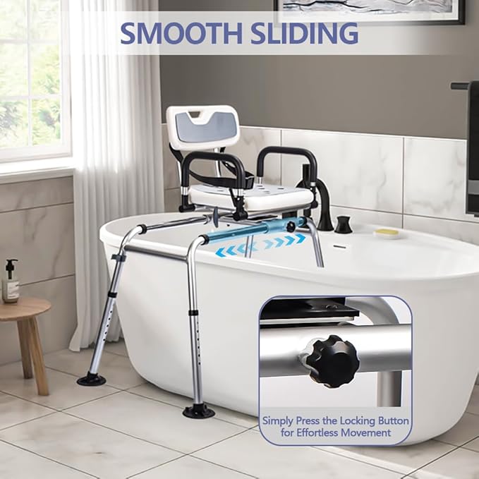 Shower Chair, for Elderly Disabled - Adjustable Height Shower Stool, with Padded Armrests/Backrest, Anti-Slip Feet, with Drainage Holes, Shower Chair for Inside Shower (White)