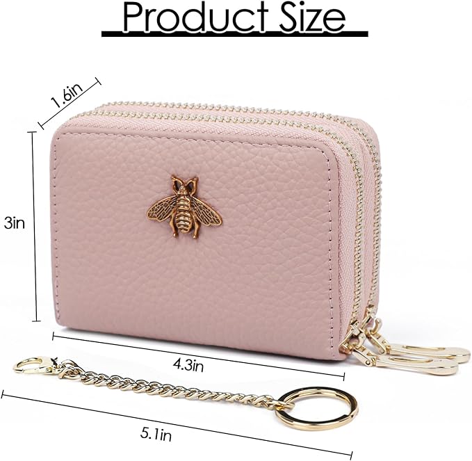 imeetu RFID Credit Card Holder, Small Card Wallet Women, Leather Card Case | Genuine Leather Women's Card & id Cases, Change Coin Purse with Zipper Keychain id Window, 20 Colors & 3 Styles, Daily, Gifts