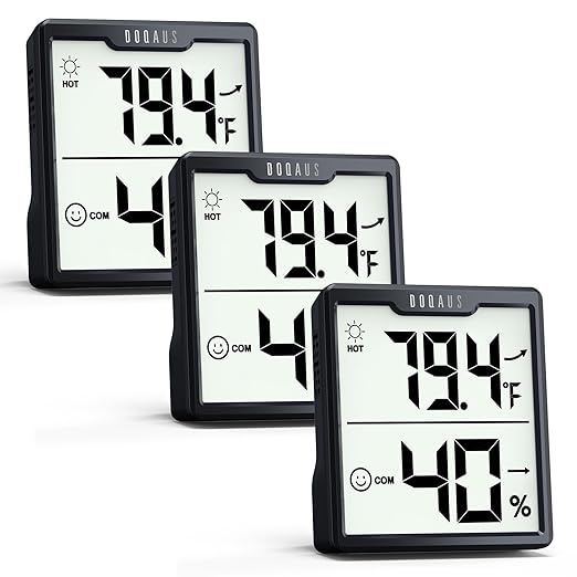 DOQAUS 3 Pieces Digital Hygrometer Indoor Thermometer Humidity Meter, Black | Accurate Temperature and Humidity Monitor for House, Baby Room, Greenhouse, Incubator - Battery Included
