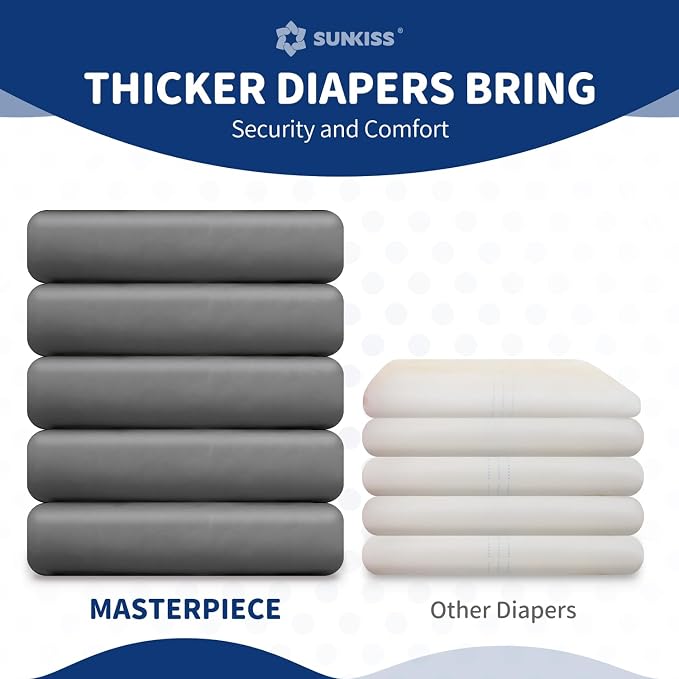 SUNKISS Masterpiece Adult Diapers with Tabs, Unisex Disposable Incontinence Briefs for Women and Men, Odor Control, Grey, L/XL, 10 Count (Pack of 2)