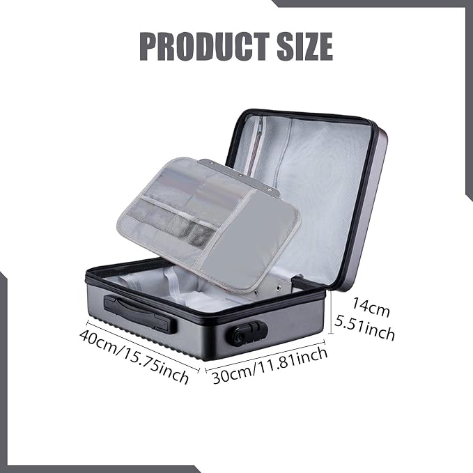 Fireproof Document Box Secure Storage Hard Shell Container Organizer Bag for Professionals Certificates, Gray