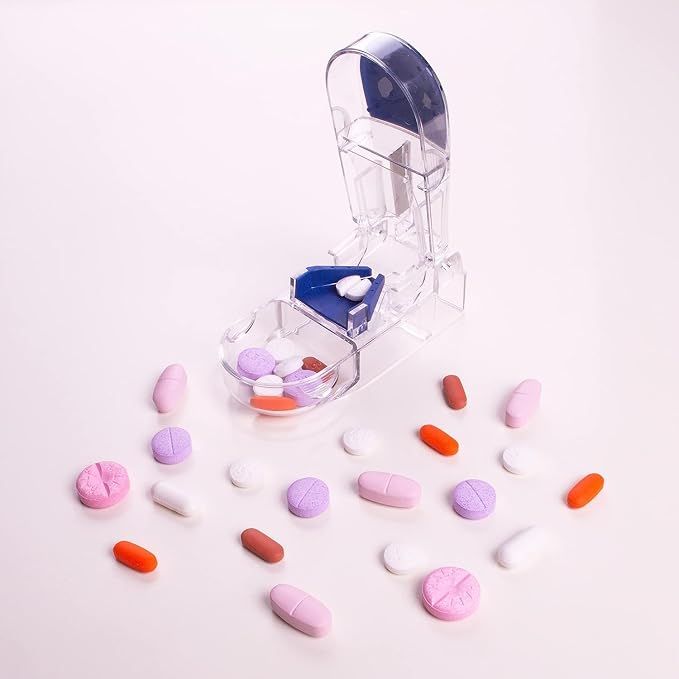 Apex Ultra Pill Cutter - Pill Splitter with Retracting Blade Guard - for Cutting Small Pills or Large Pills in Half, Blue/Green and Clear, 1 Count, Assorted Colors (Pack of 2)