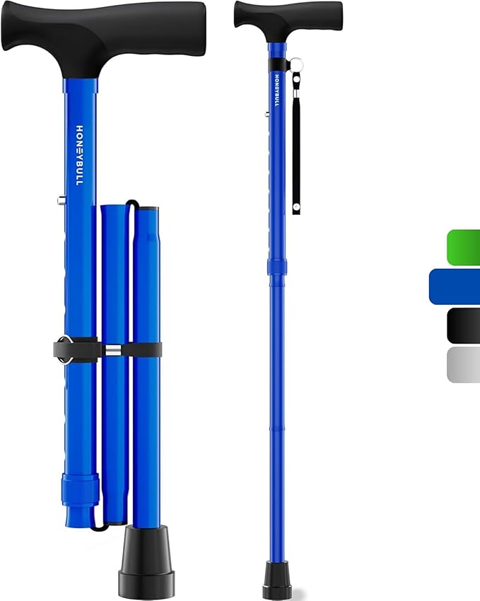 HoneyBull Walking Cane | Single Tip Canes for Men & Women, Foldable, Adjustable, Heavy Duty Up to 250 Pounds, Walking Canes for Seniors