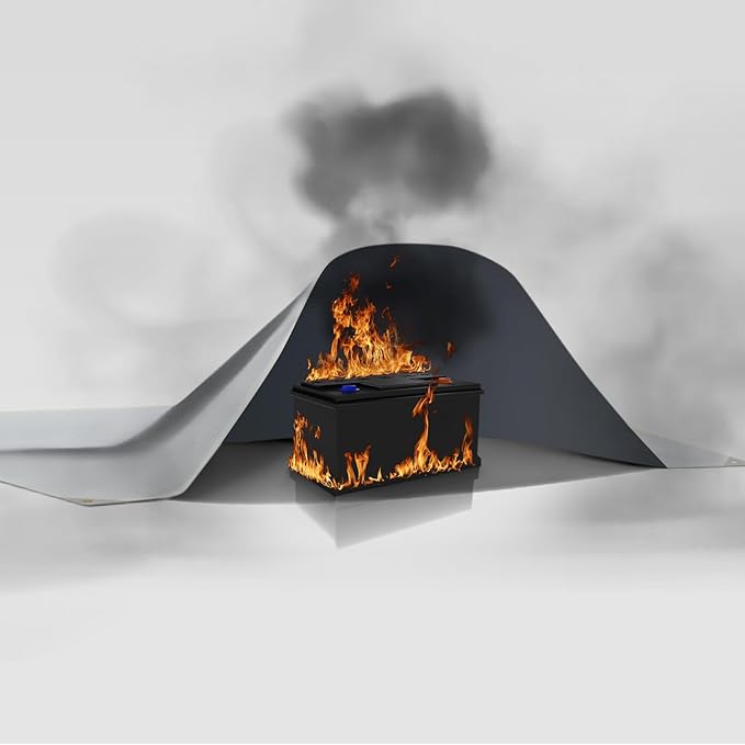 FLASLD Fireproof Lithium Battery Cover 40×40 inch, Fastest & Simplest Way to Isolate and Extinguish Small Fires, Fire Blanket for E-Scooter and E-Bike Grey