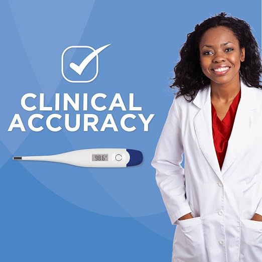 Veridian 60-Second Digital Thermometer with Rigid Tip | Oral, Rectal & Underarm Use, Fever Alert at 100.0°F, Memory Recall, Waterproof, Storage Case Included