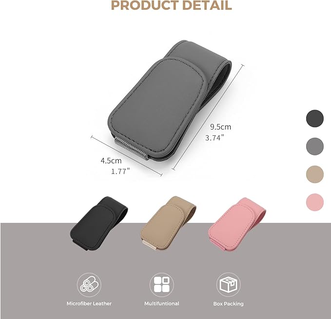 Magnetic Leather Sunglass Holder, Eyeglass Hanger Clip for Car Sun Visor, Suitable for Different Size Eyeglasses (Beige)