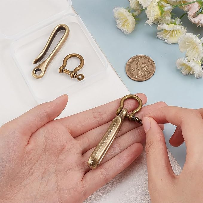 PH PandaHall 2 Sets Fish Hook Key Chains, Antique Bronze Key Rings | Wallet Clip Belt Buckle, Solid U-Shaped Key Chain, Belt Key Ring Pocket Clip with Key Fob, Heavy Duty