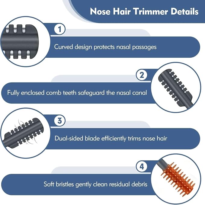 5PCS 2-in-1 Nasal Hair Cutter, Upgraded Nose Hair Trimmer for Men & Women, 360° Rotating Double-Sided Blade, Portable Manual Nose Trimmer with Soft Cleaning Brush