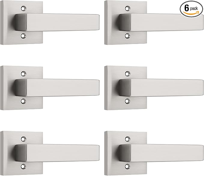 KNOBWELL 6 Pack Dummy Door Handles Satin Nickel Interior Door Lever Closet Door Knob No-funtion Inactive Single Side Door Handle