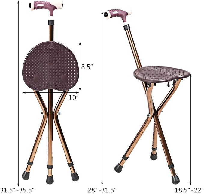 Goplus Walking Cane with Seat, Heavy Duty Aluminum Alloy Crutch Chair with LED Light and Retractable 3 Legs, Portable Anti-Slip Seat Cane, Lightweight Walking Stick for Seniors Elderly