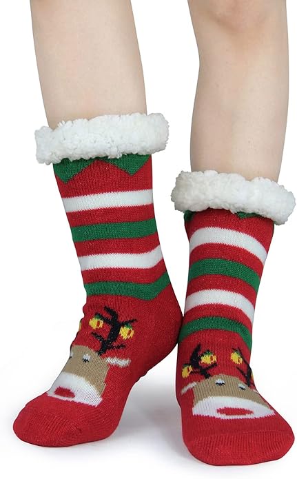 Slipper Socks for Women with Gripper - Winter Non Slip Thick Fuzzy Socks - Warm Cozy Christmas Gift