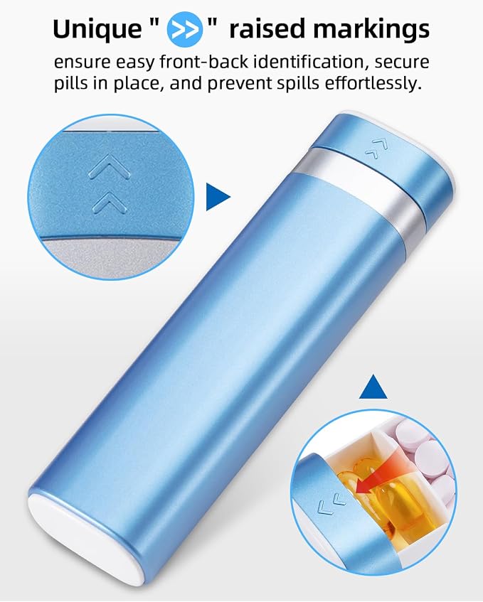 Betife Travel Pill Organizer Weekly 7 Day, Compact Daily Pill Box, Portable Medicine Case for Vitamins Supplements, Drawer-Shaped (Blue)
