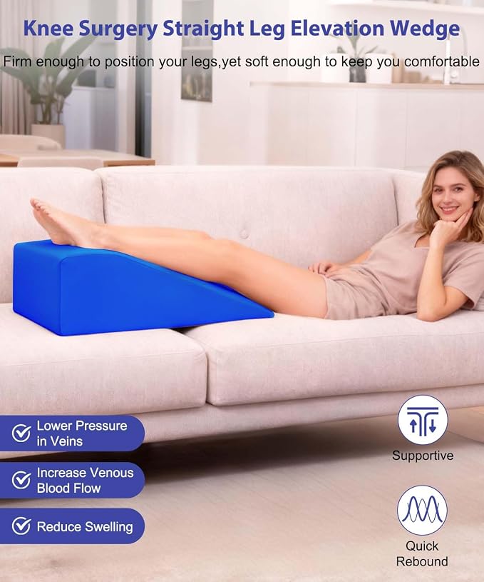 Knee Surgery Pillow Straight Leg | Leg Pillow Elevation Blood Circulation | Foam Wedge for Elevating Leg Machine Washable Removable Cover | Knee Wedge Pillow Post Surgery