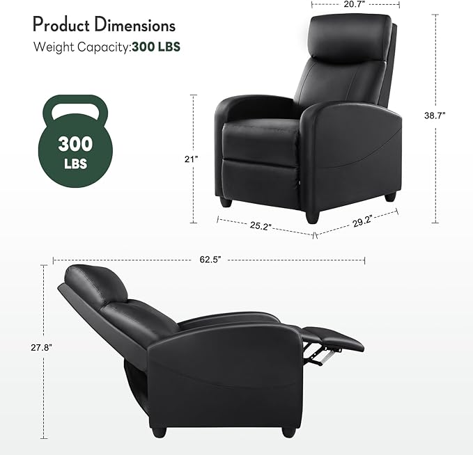 Massage Recliner Chair, Recliner Sofa Fabric for Adults, Recliners Home Theater Seating with Lumbar Support, Reclining Sofa Chair for Living Room, Ink