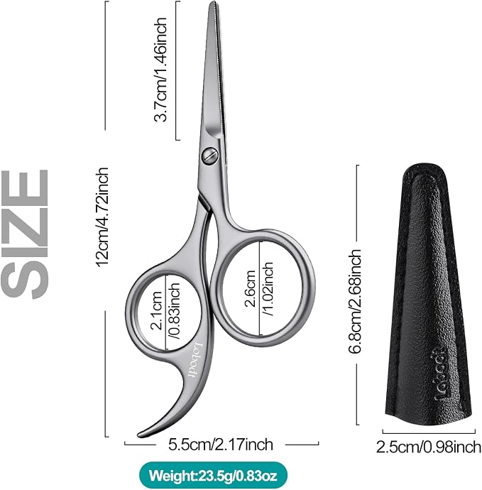 4.72-inch high-end nose hair trimmer, Small scissors with rounded heads, Suitable for trimming fine and soft facial hair and trimming men's beards in beauty salons(matte silver)