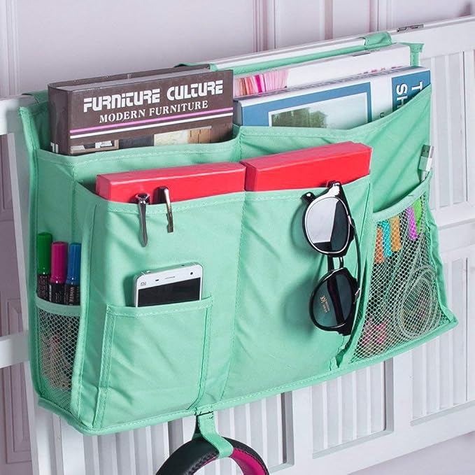 Bunk Bed Organizer - Bedside Storage Caddy with Pocket, Hanging Organizer for Camp, Dorm, Room, Hospital Bed Rail and More (Light Blue)