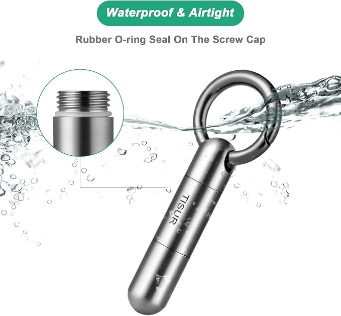 TISUR Small Keychain Pill Holder, Titanium Pill Case Waterproof Pill Fob for Travel Purse Pocket Pill Container Box,Small Pill Organizer | Waterproof Pill Fob,Portable Pill Box Container,Purse Pill Organizer Tube