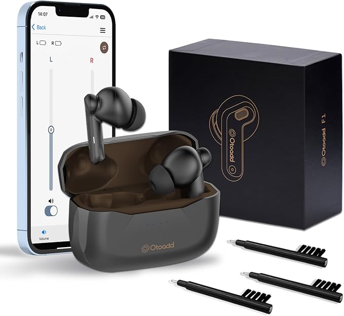 Otoadd F1-S OTC Hearing Aids for Seniors, Rechargeable Battery, Bluetooth App Control & AI Noise Reduction, Invisible Design, Includes 3 Cleaning Brushes