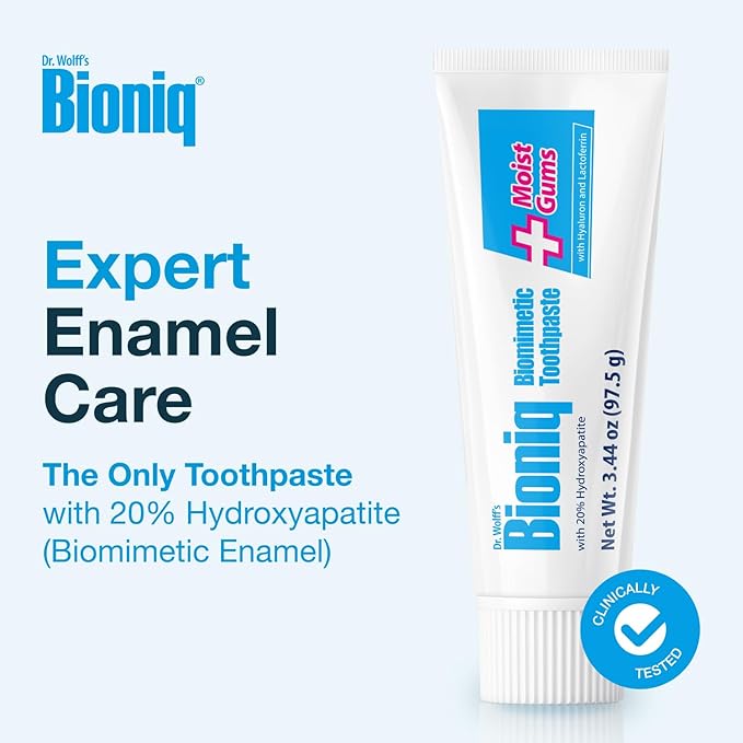 Bioniq Plus Moist Gum Toothpaste with 20% Hydroxyapatite, Fluoride Free Toothpaste, Hydroxyapatite Clinically Tested, Expert Enamel Care with Mint Flavor I 3.44 oz 3 Pack Family Value Size
