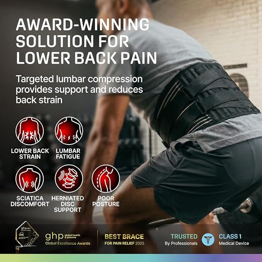 Modvel Lower Back Lumbar Support Brace for Men & Women | Breathable Fabric with Lumbar Pad | Relieving Back Pain | Great for Employees at Work, Desk Jobs, Standing Jobs