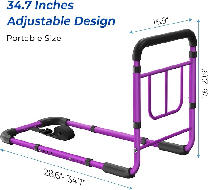 KingPavonini Bed Rails for Elderly Adults Safety, 380 LBS, Model BM03-1 | ASTM Approved, 2026 Upgraded Adjustable Bed Cane, Non-Slip Ergonomic Handle & Storage Bag, Tool-Free Bed Railings for Seniors