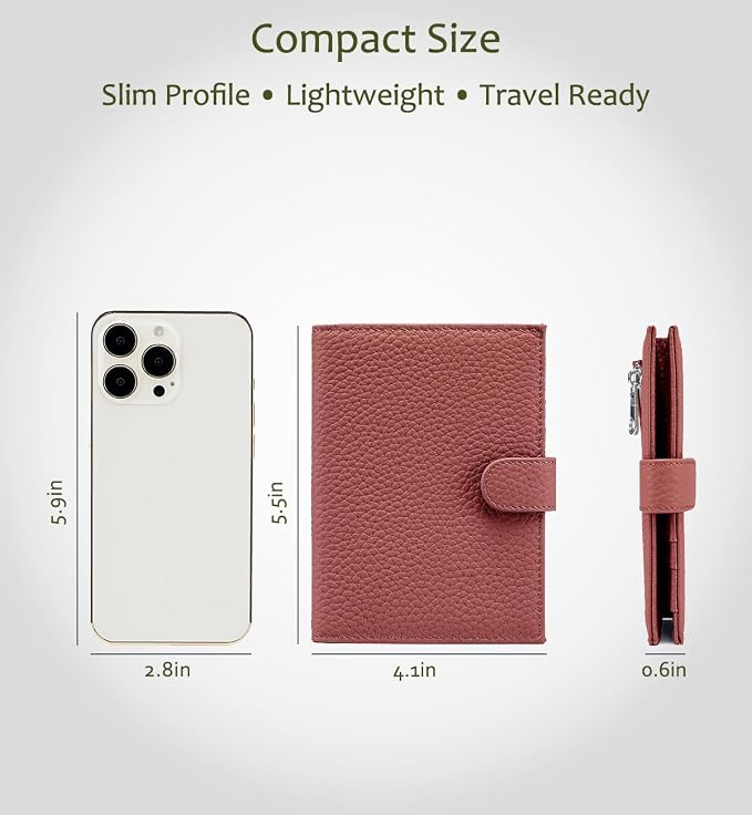 Slim RFID Leather Passport Wallet for Women, Gift Box Ready | Women's Travel Wallet with Passport Slot & Card Slots, Zipper Coin Pocket & Cash Holder Burnt Sienna (Brick Red)
