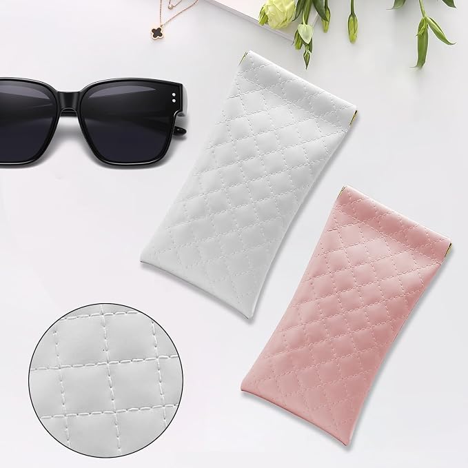 ZACI Leather Eyeglass Cases Portable Sunglasses Cases Squeeze Top PU Glasses Pouch Travel Soft Trinket Organizer Bags