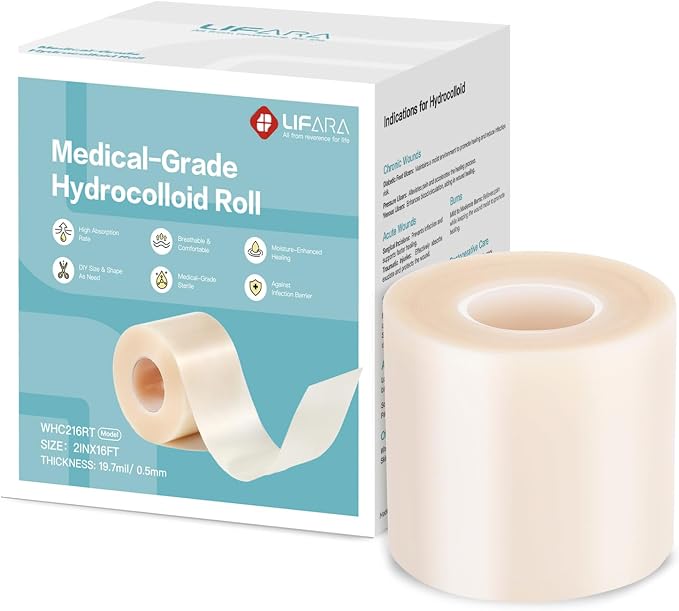 LIFARA Hydrocolloid Roll for Wound Care - Cut-to-Size, Hydrocolloid Patch Bandages with Self-Adhesive, Ultra Absorbent & Waterproof, First Aid Kit Essential (19.7mil/ 0.5mm Thickness, 2in*16ft)
